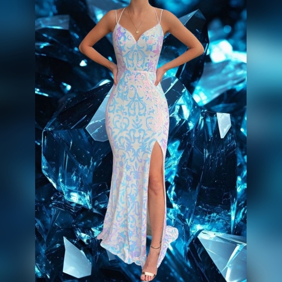 B Darlin Juniors Sequin Sweetheart Strappy-Back Gown - Picture 1 of 12